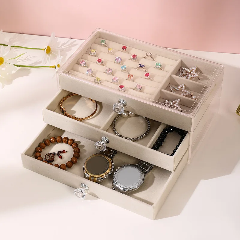 

Jewelry storage box ins style large capacity household extra large multi-layer suede seal with lock high-end exquisite luxury