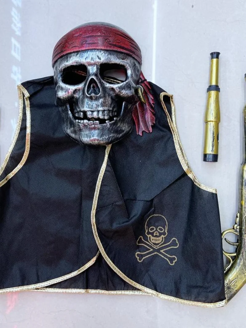 طقم تنكري للقراصنة مكون من خمس قطع لحفلات الهالوين 202، يشمل قناع ومنظار وبوصلة، زي مسرحي جديد للسيدات