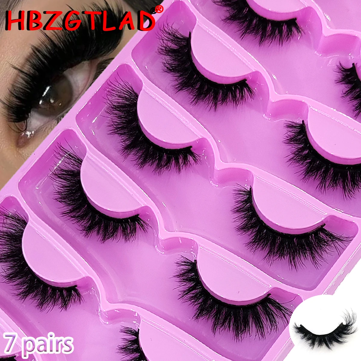 HBZGTLAD New 7 Pairs of 3D Mink Eyelashes Cross Messy Loose False Eyelashes Custom Box Wispy Fluffy Natural Curly Soft Cat Eyela