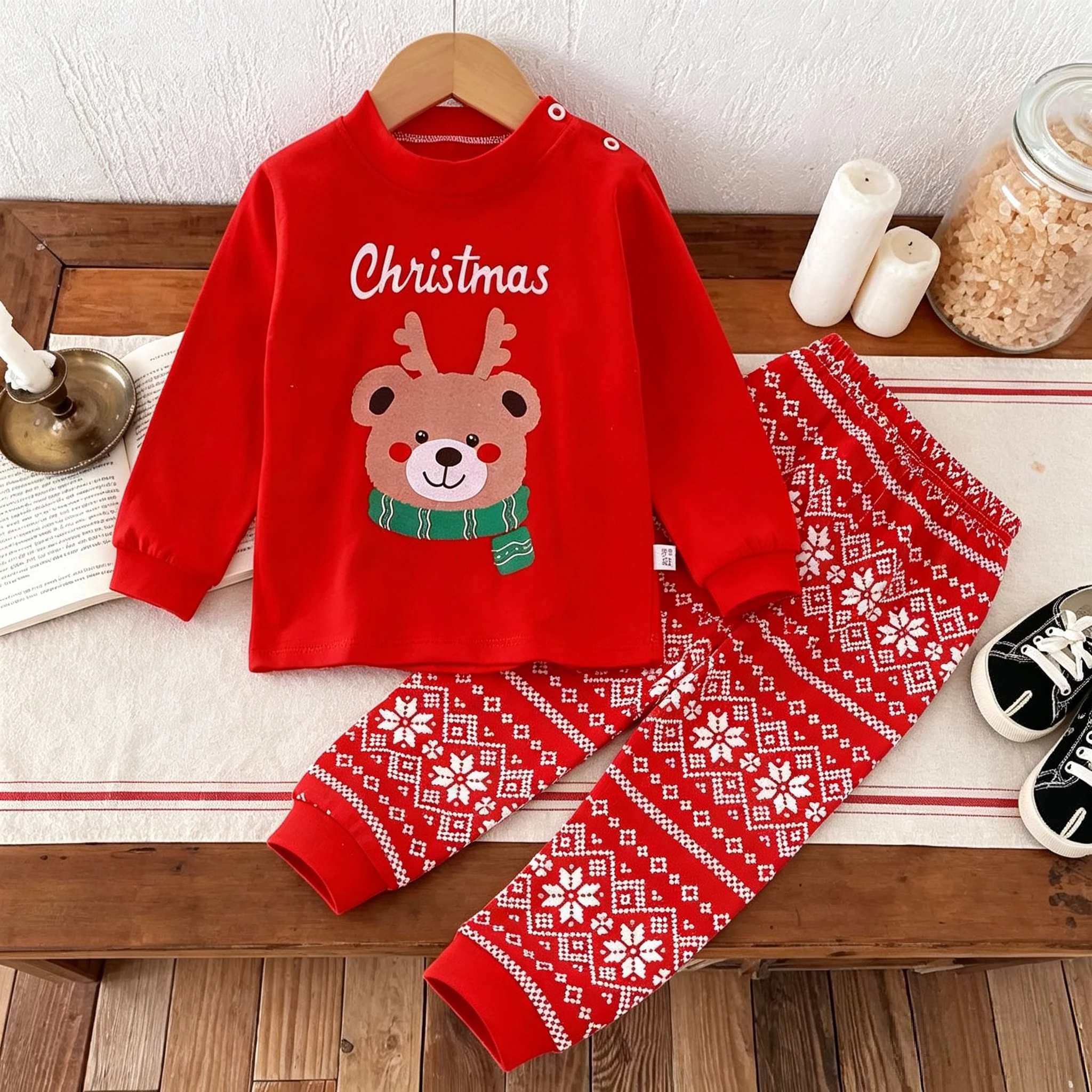 Christmas Printed Baby Long Sleeve Suit Home Clothes Underwear Set Autumn Winter Kids Pajamas Two Piece Outfits Tops + Pants