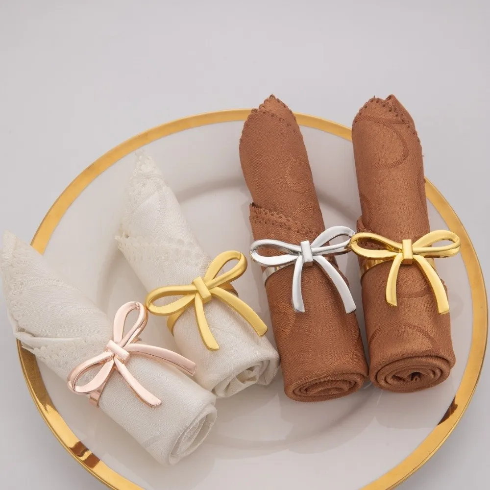 Stylish Metal Material Napkin Rings Bow Shape Elegant Napkin Holders Napkin Buckles Banquet Decor