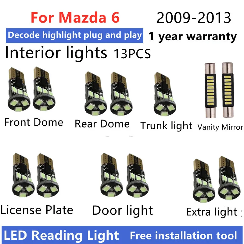 For Mazda 6 Mazda6 2009 10 11 12 2013 LED Interior Light Bulb Kit Canbus Car Reading Dome Trunk Vehicle Indoor Lamp