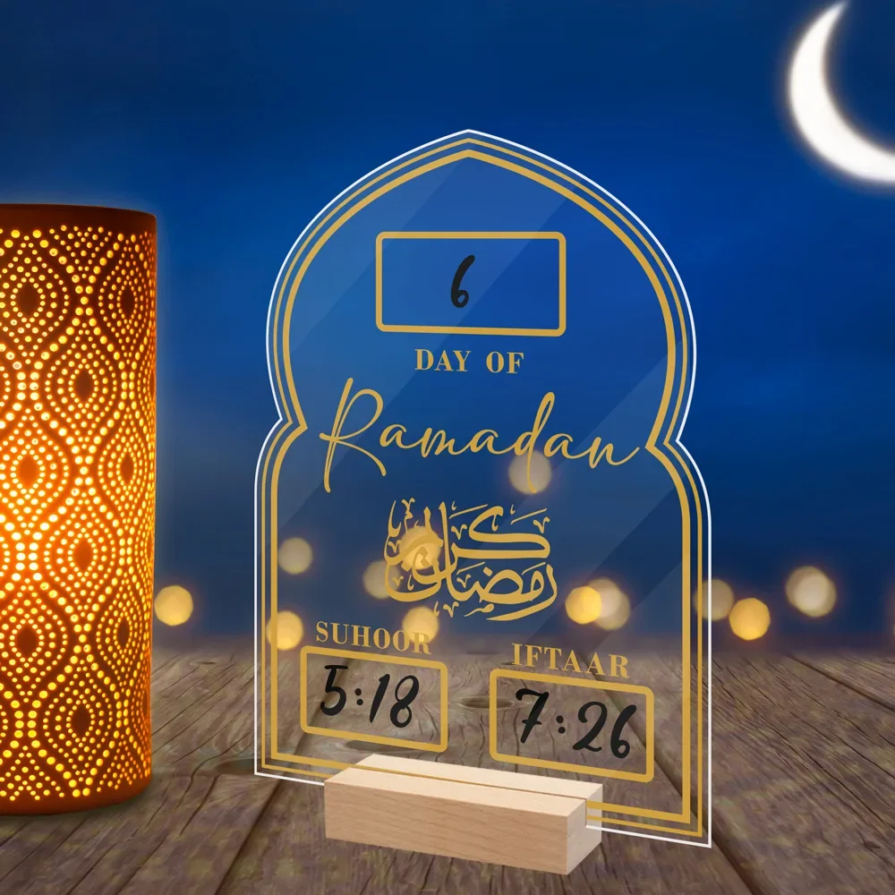 Reusable Acrylic Ramadan Calendar Board Wooden Base Table Ornament with Pen Mubarak Eid Advent Day Suhoor Iftaar Countdown Gifts