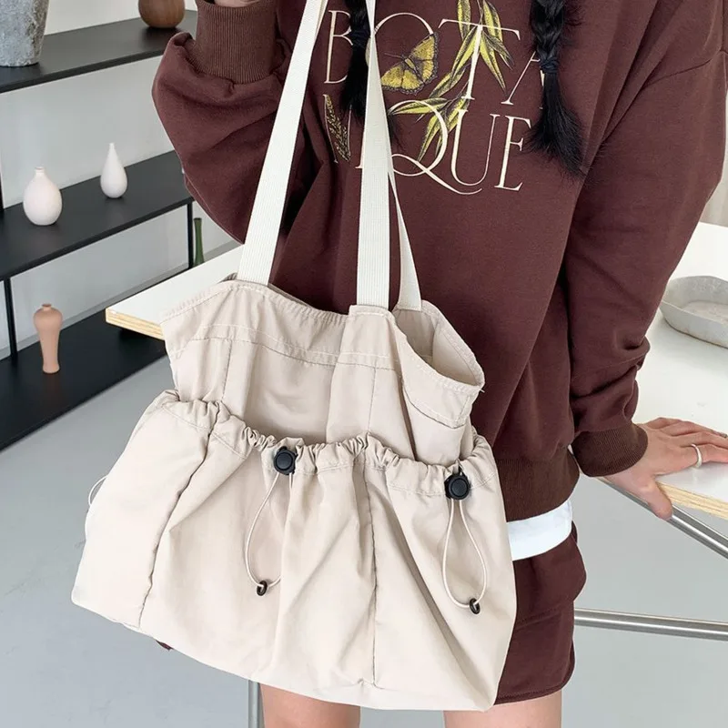 Design Korean Fashion Women High Capacity Pleated Handbag And Purse 2024 Spring Canvas Underarm Bags Shoulder Side Bags Bolsas