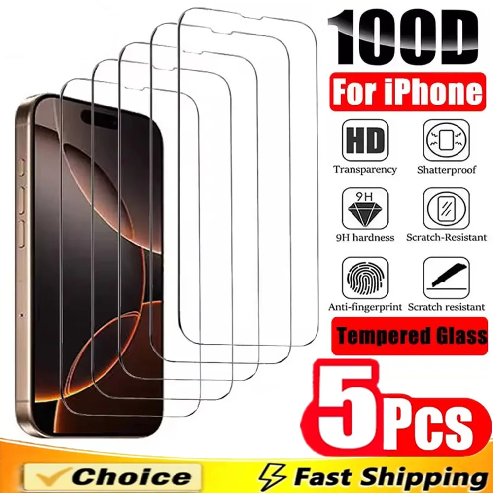5 قطعة حامي الشاشة آيفون 16 13 11 12 14 15 17 برو ماكس 13 زجاج مقسى صغير آيفون 7 8 14 15 16 Plus X XR XS MAX SE