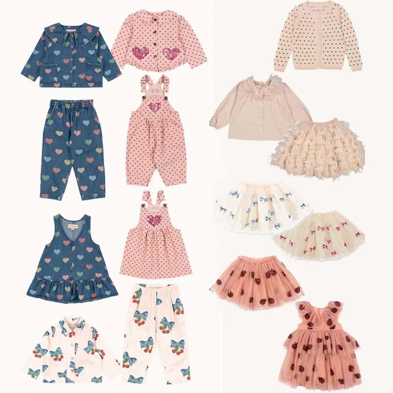 

Partial Products in Stock Autumn and Winter KS Girls Clothing Love Denim Suit Jacket Vest Skirt Overalls Cherry Boys Jackats