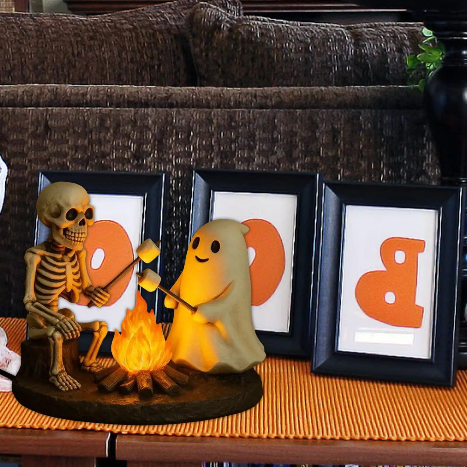 Halloween night light Skeleton and Ghost Bonfire Night Lamp Skeleton Ghost Campfire Flickering Night Light Indoor Figurine Lamp