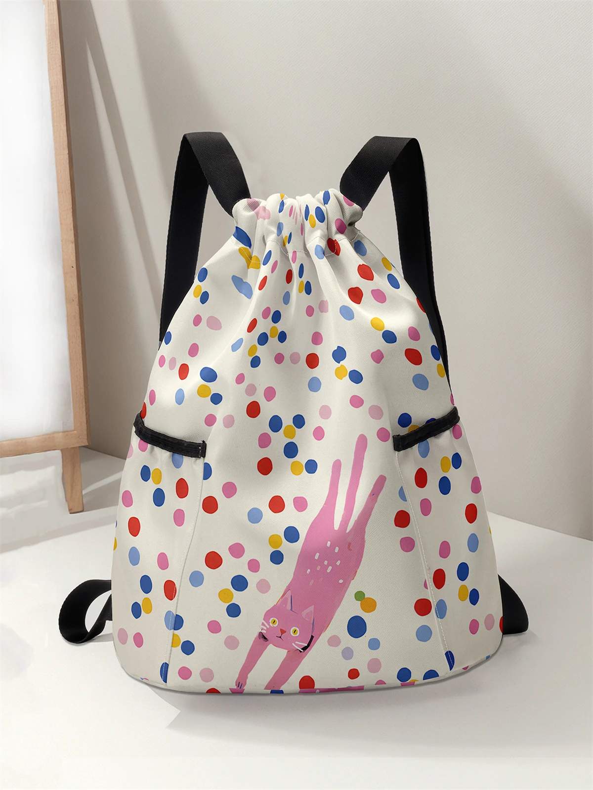 

Cat Pattern Drawstring Backpack - Large Capacity Durable Fitness Bag, Adjustable Shoulder Straps, Sports Beach Backpack