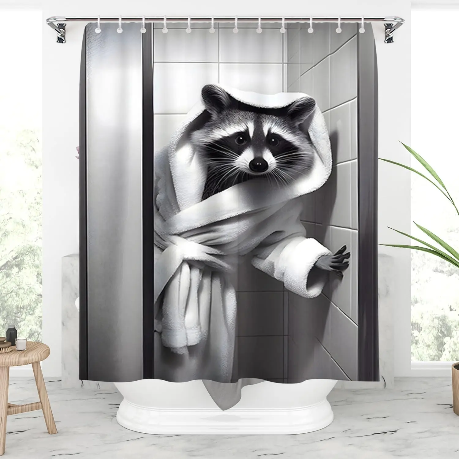 

Забавный енот в полотенце, занавеска для душа, декор для ванной комнаты, водонепроницаемая ткань, уникальный дизайн для домашних аксессуаров, искусство