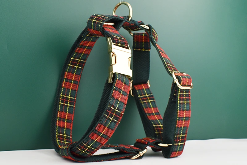 Luxus-Halsband-Leine-Hundegeschirr-Set mit individuellem Logo, TS-Zubehör, Hundehalsband-Leine-Geschirr-Set, Hundehalsband mit amerikanischer Flagge und Gittermuster 16 – Detail 6