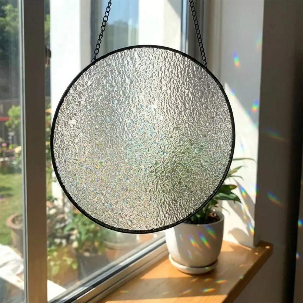 Round Blank Textured Glass Sun Catcher DIY Art Painting Hammered Glass Surface Light-Catching Suncatcher with Hanging Chain - view 3
