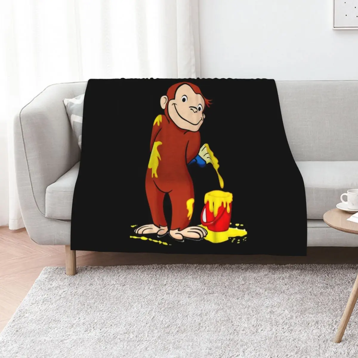 Curious George monkey with yellow Throw Blanket Soft Comfort Blanket for Reading Watching TV