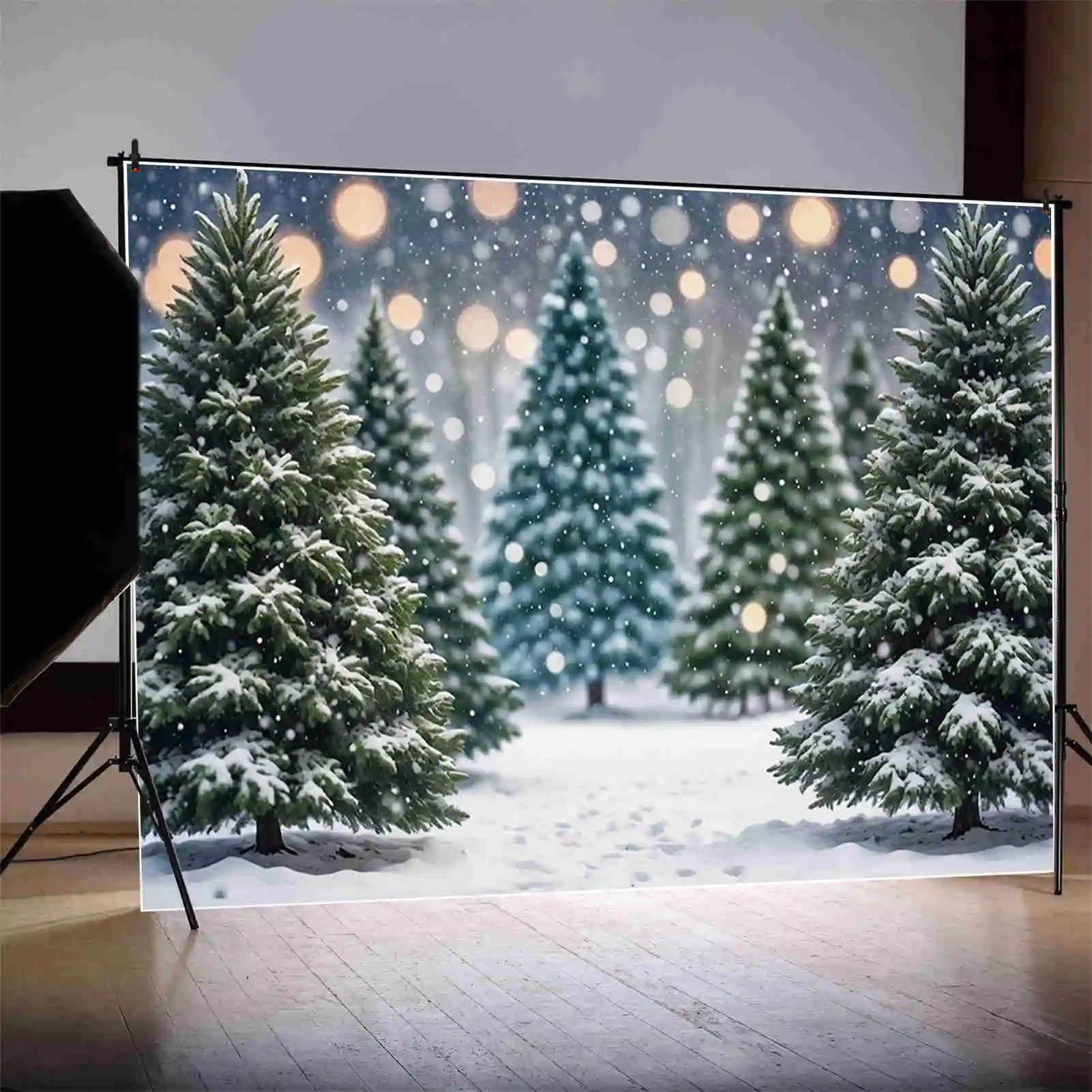 MOON.QG Christmas Pine Trees Backdrops Outdoor Snow Forest Children Winter Background Custom Party Decoration Photo Zone Props