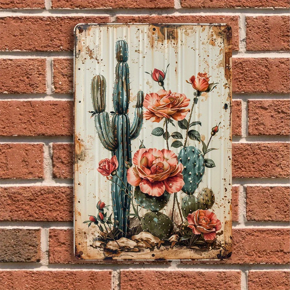 

1PC Botanical Cactus Flower Iron Painting Wall Decor Sign Garage Home Bar Vintage Metal Wall Decor 8x12 Inch