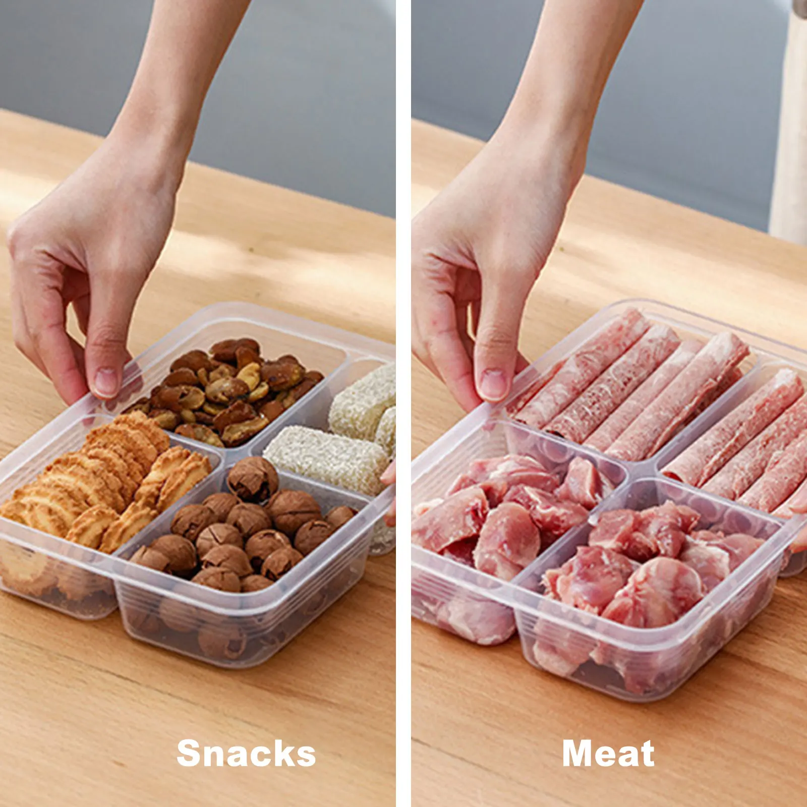 4 Compartment Meal Prep Containers with Lids Bento Snack Food Storage Box Plastic Stackable Reusable for Meat Fruit Seasoning