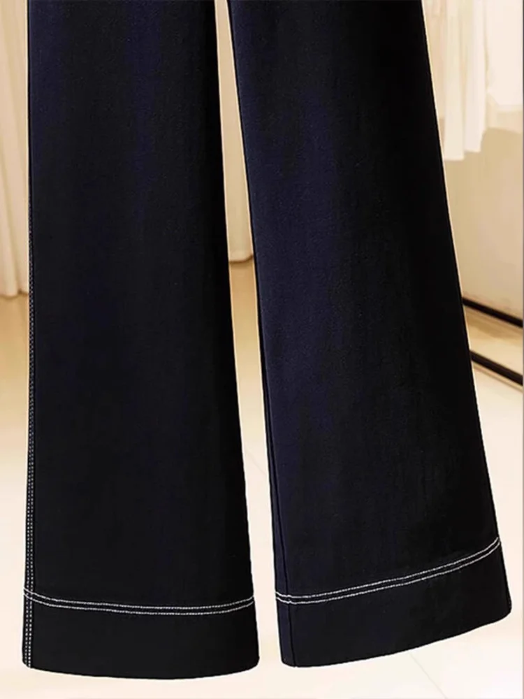 Pantaloni a taglio dritto a gamba larga a vita alta Pantaloni dimagranti casual in colore profondo primaverile da donna ular quest'anno