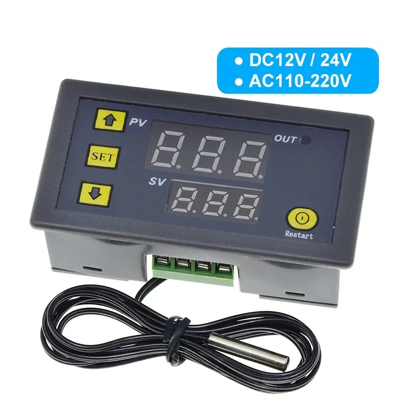 W3230 12V 24V AC110-220V Probe line 20A Digital Temperature Control LED Display Thermostat With Heat/Cooling Control Instrument