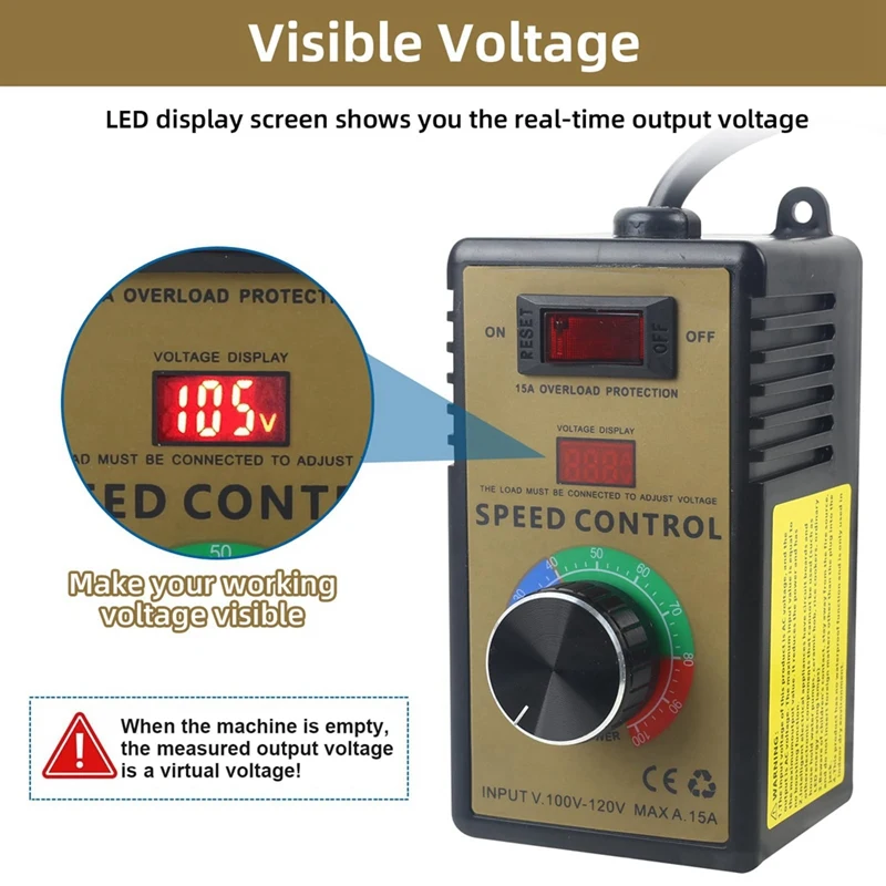 AC-Motor drehzahl regler-einstellbar 100 V-120V & 15a max, elektrischer Lüfter mit variabler Drehzahl, langlebiger US-Stecker