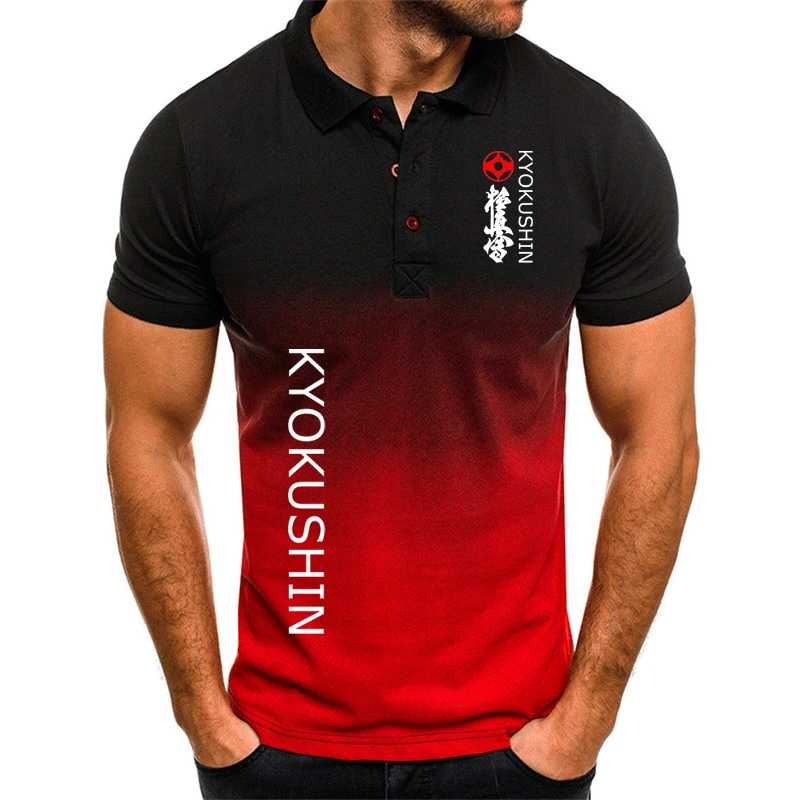 3D gradient design Men's POLO shirt summer brand menswear Kyokushin Karate Printing Fashion New Man's Short Sleeve Tops