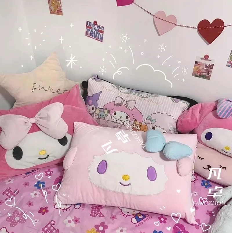 40Cm*60Cm Cute Cartoon Plush Pillow Cover Kuromi My Melody Kt Cat Kawaii Soft Anime Plushie Detachable Pillowcase Bedroom Dector