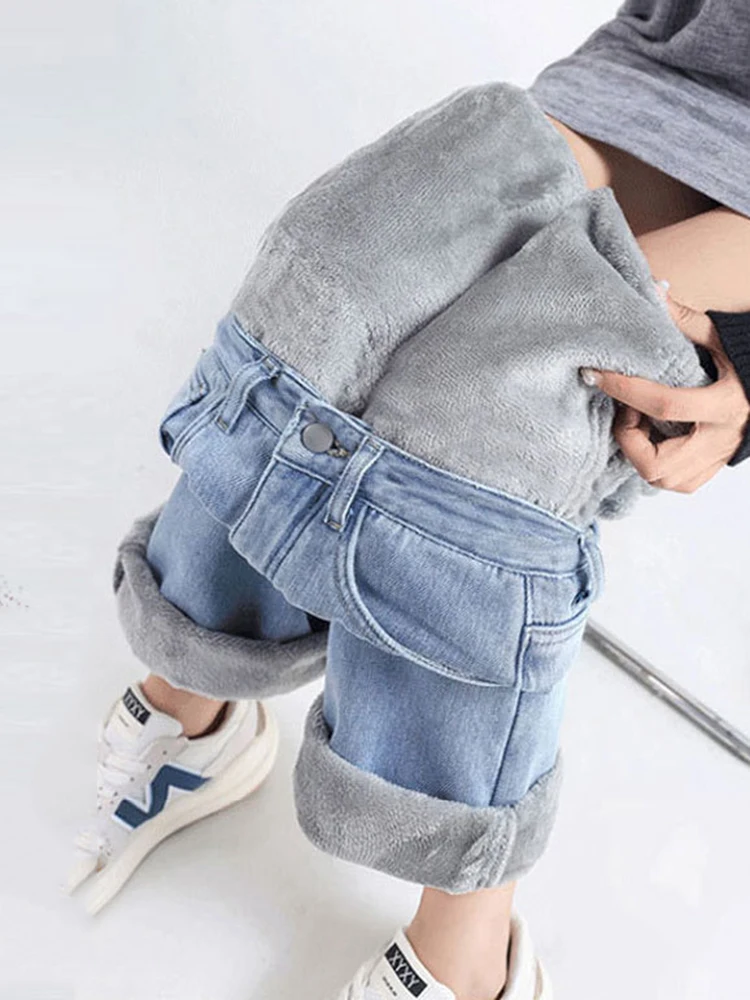 Winter Warm Baggy Wide Leg Jeans Women Thicken High Waist Vintage Velvet Lined Denim Pants Casual Streetwear New Loose Vaqueros