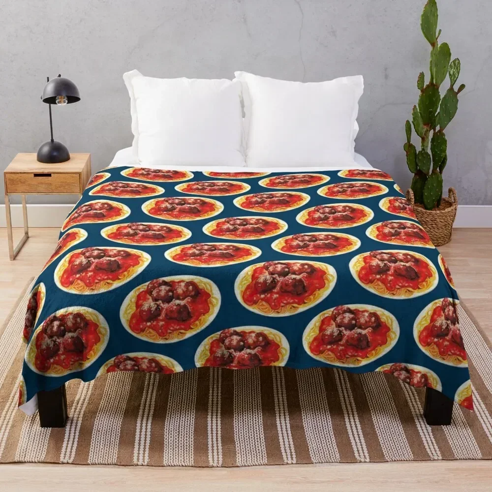

Spaghetti & Meatballs Pattern - Blue Throw Blanket Outdoor Soft Blanket for Picnic Beach Camping
