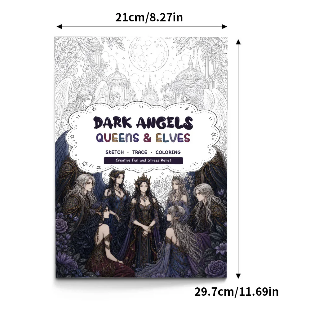 Dark Angel Queen Elf Manga Drawing Workbook, 48-Page Fantasy Character Line Art and Coloring Practice