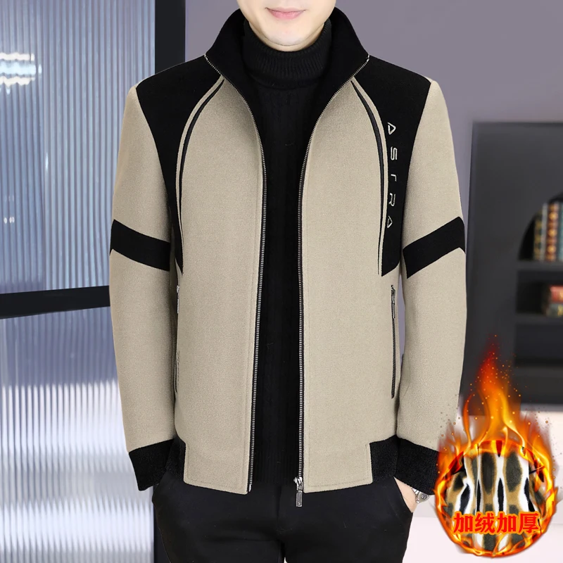 

Winter Men's Woolen Jackets Stand Collar Casual Warm Plush Thick Jacket Business Social Streetwear Wool Blends Overcoat M-4XL