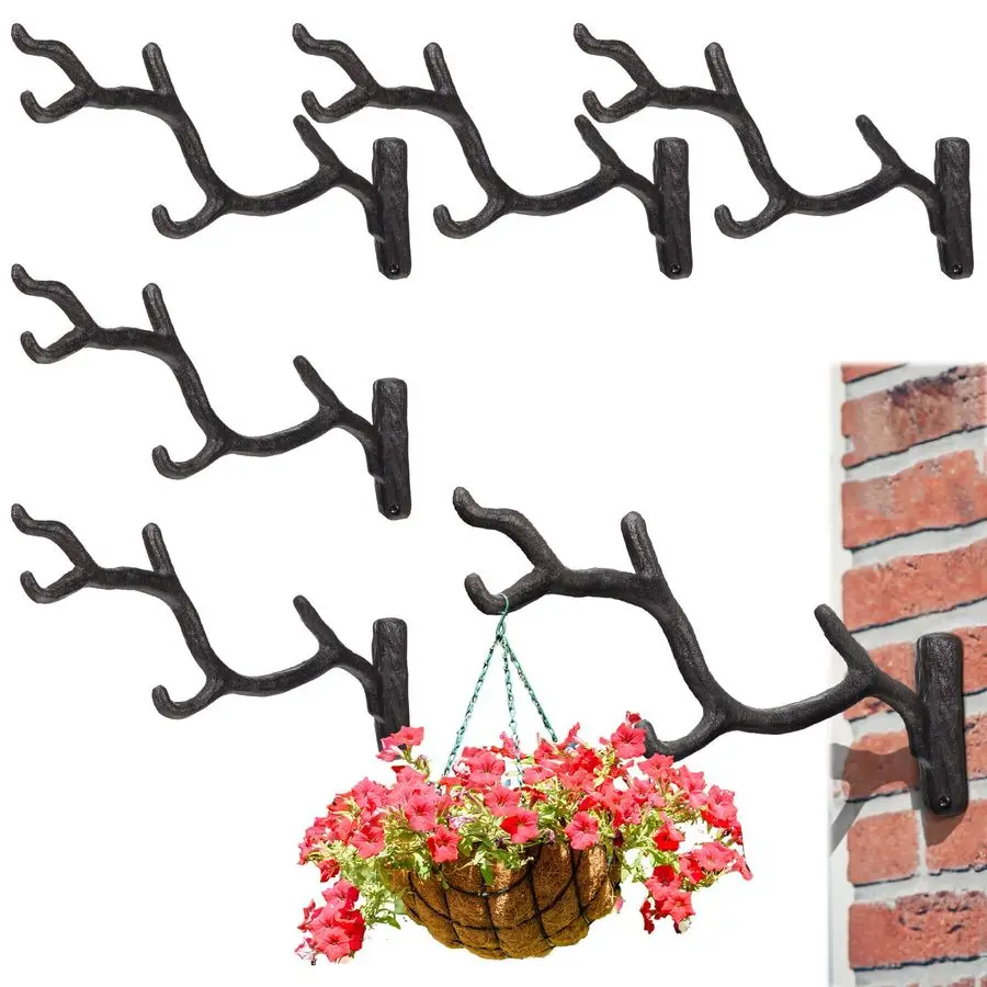 

6 Pcs 11 Cast Iron Tree Branch Plant Hangers Decorative Metal Wall Bracket Hooks Wall Heavy Duty Home Storage Rack for Hanging P