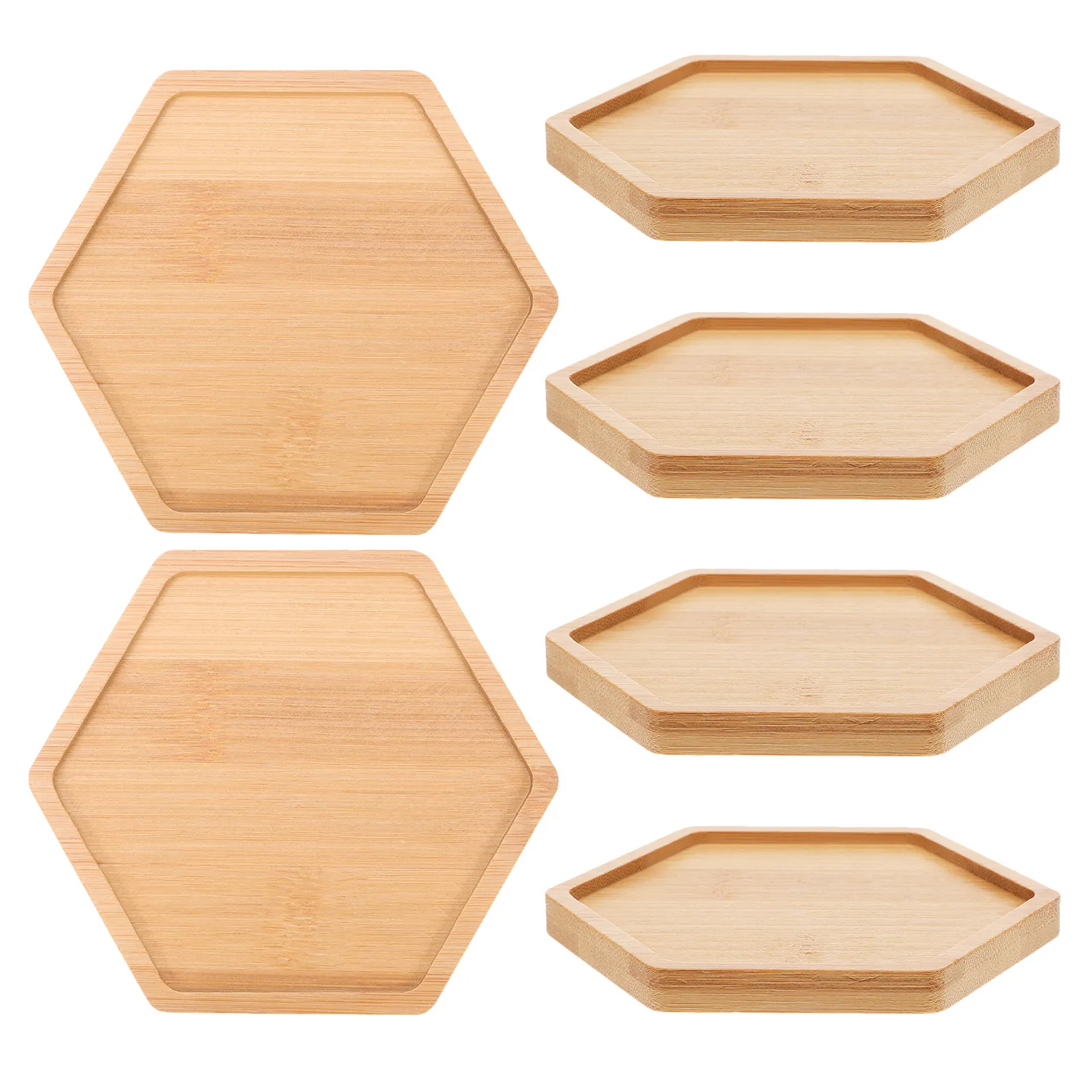 6Pcs Bamboo Plant Coasters Hexagonal Flower Pot Saucer Tray for Plants Kitchen Office Living Room Indoor Plant Saucer