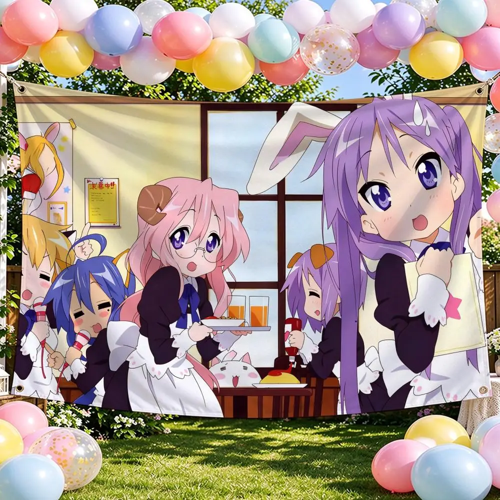 Anime Cute L-Lucky S-Star Kawaii Flags Banner For Bedroom Outdoor Living Room Restaurant Bar Wall Decor Party