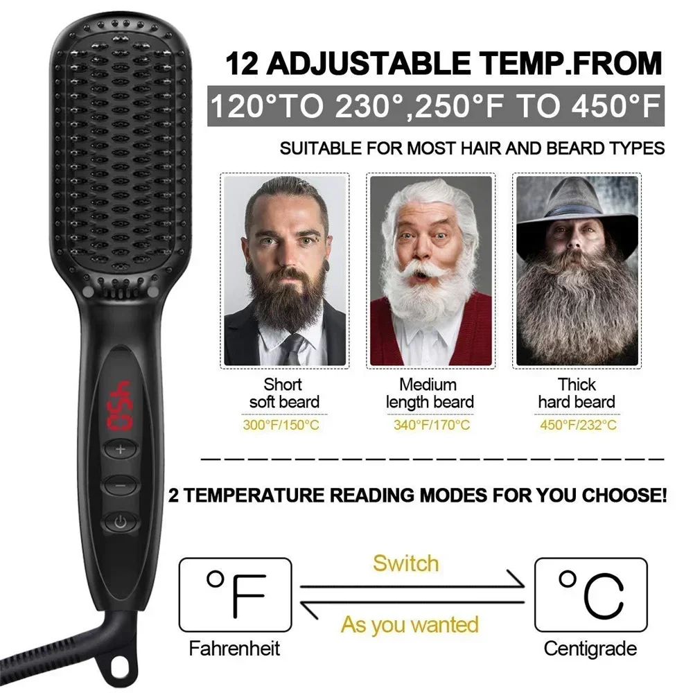 Men's Beard Straightener - with Anti-scald Function, Dual Motion Brush and Travel Bag, Suitable for Short To Medium Beards