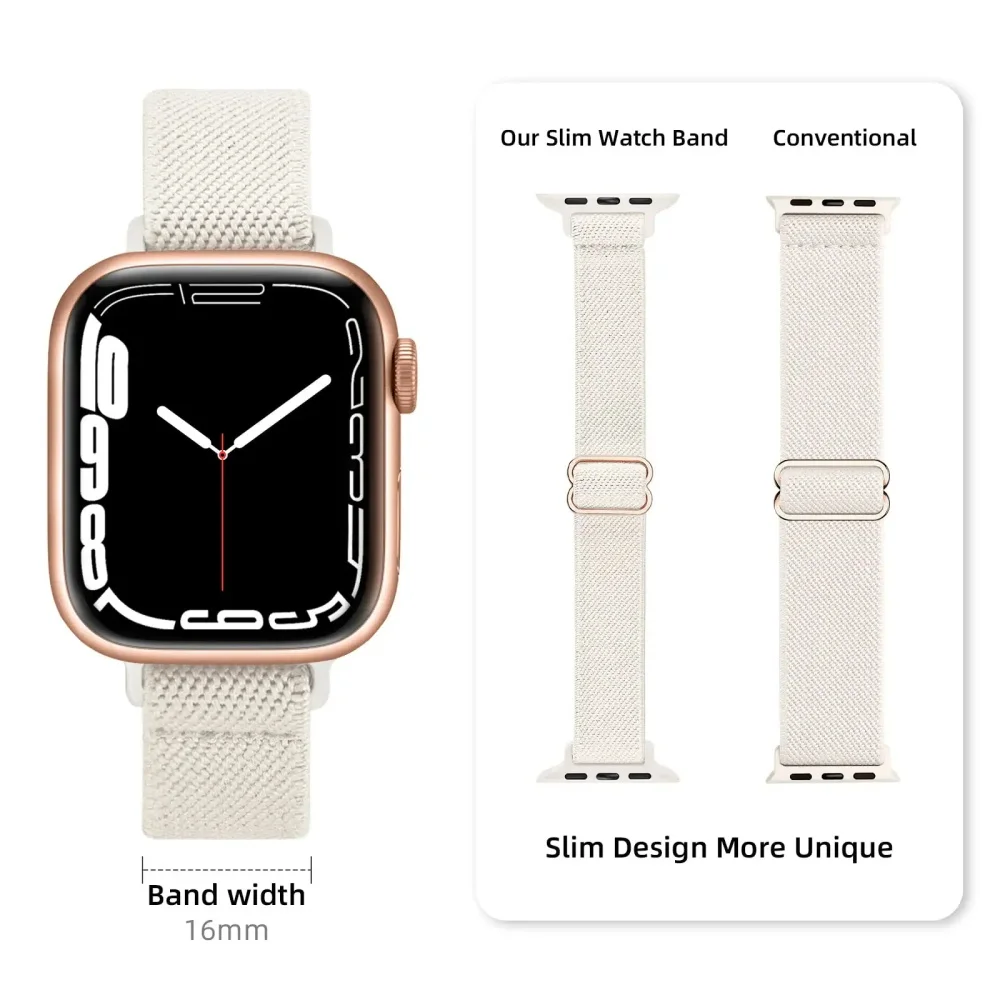 Slim Stretchy Strap For Apple Watch Band 40mm 41mm 45mm 44mm 49mm 38mm 42mm Nylon loop bracelet Iwatch Series 9 7 SE 6 3 8 Ultra