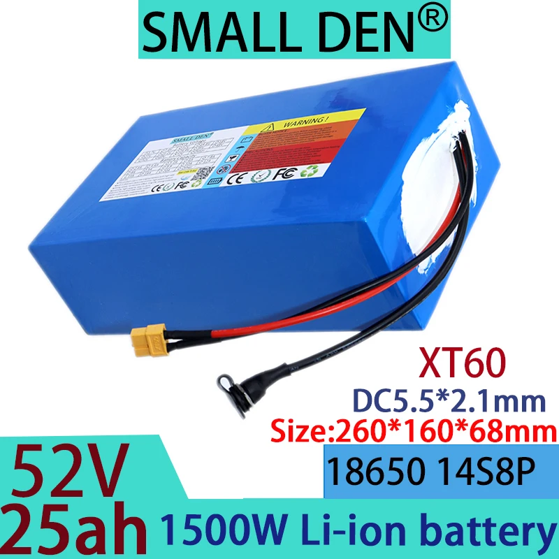 New 52V 25aH 18650 high-power lithium battery pack BMS 52V, suitable for rechargeable battery motorcycle+58.8V 2A 3A 5A charger