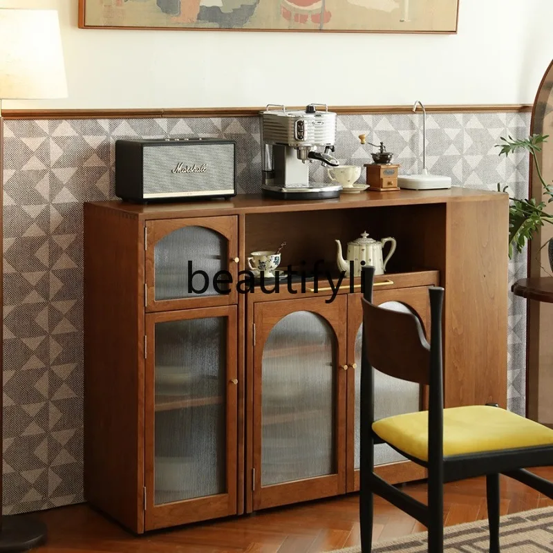 

Solid Wood Sideboard Double Layer Storage Rack Wall-Mounted Integrated Storage Cabinet Home Light Luxury All Solid Wood