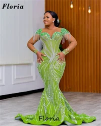 Customized Green Mermaid Evening Dresses Luxury African Dubai Beaded Prom Dress Crystals Wedding Party Dress Vestidos De Cóctel
