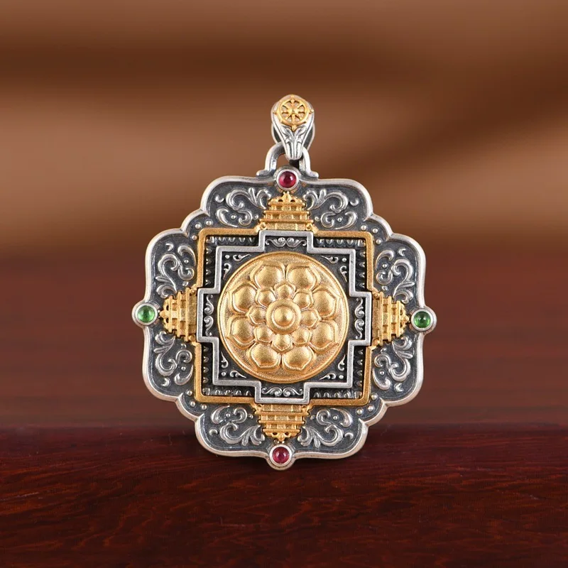 

Кулон с мандалой лотоса, позолоченный арабеск, серебро S925, сакральный тибетский символ, без цепочки