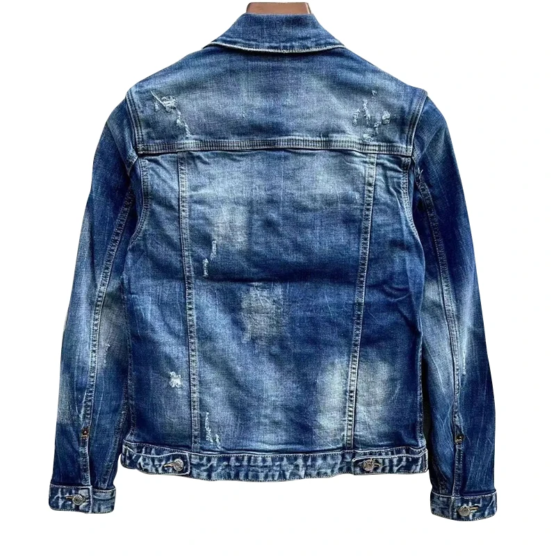 100 CHAREI HARPER 2818 Denim jacket men's high quality wash white top Youth hipster men ripped patch denim jacket