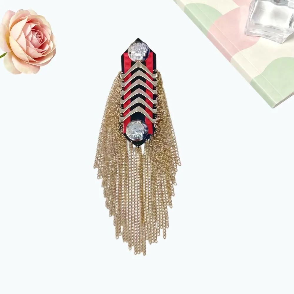 Metallic Fringe Epaulet Brooch Shiny Detachable Metal Chain Pin Embroidered Handmade Shoulder Tassel Badge Celebration