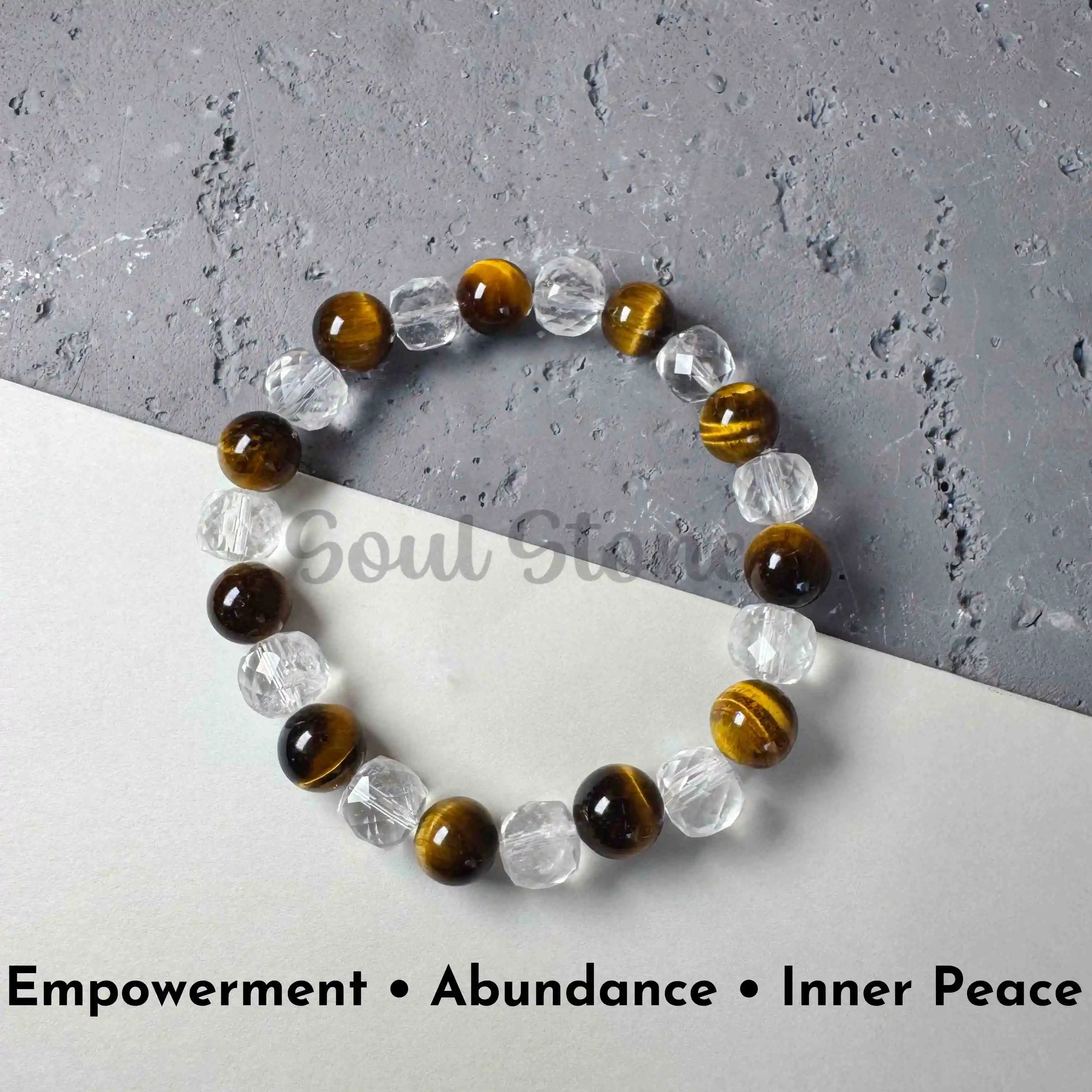 

Soul Stone||Tiger's Eye & White Quartz Bracelet – Stone of Courage, Wealth Attraction, Anxiety Relief｜Meditation Wellness