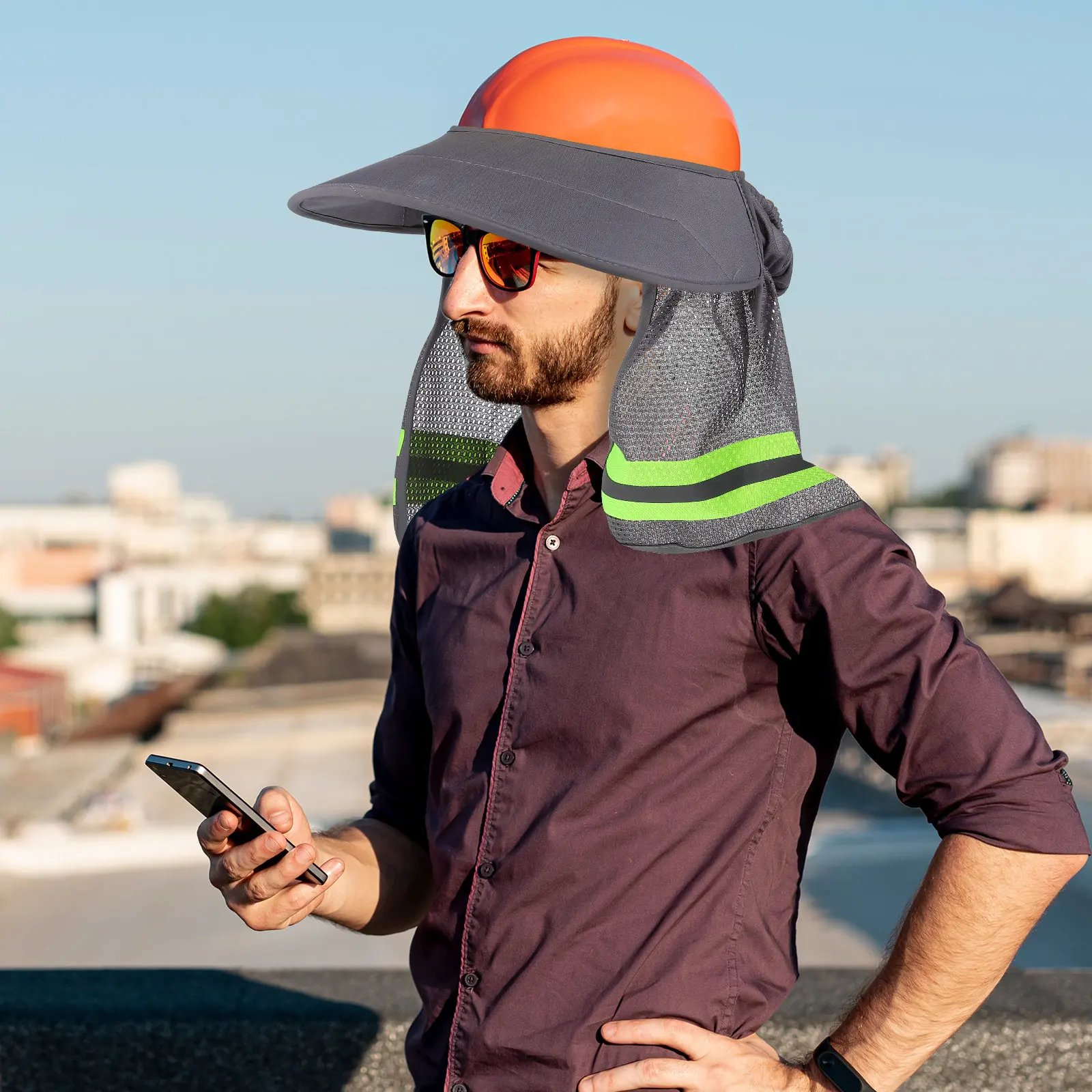 Safety Sunshade Wide Brim Breathable Mesh Curtain Hard Hat Sun Visor Neck Shield Outdoor Construction Work
