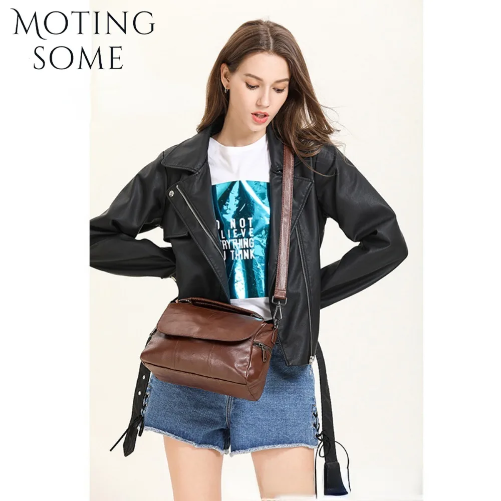 Motingsome Soft Cowhide Messenger Bag Women Leisure Handbag Crossbody Lady Flap Purse Casual Daily Purse Top Handle Tote 2024