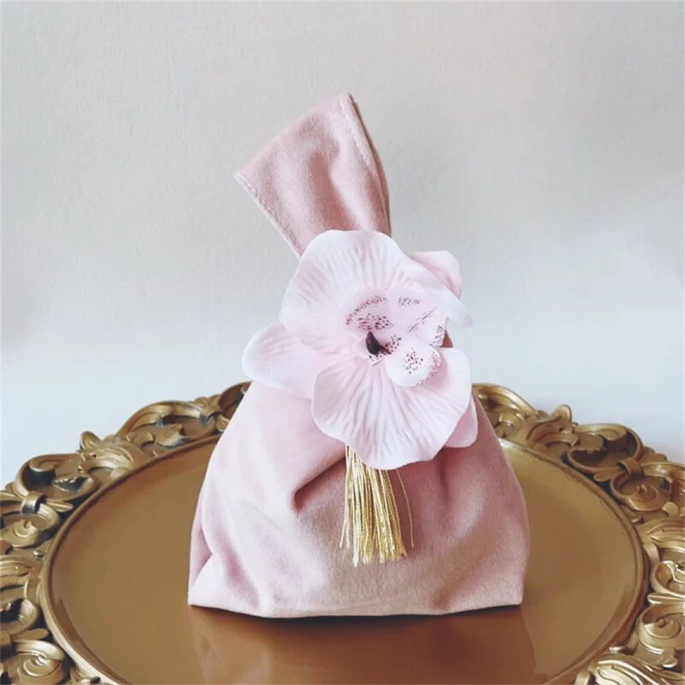 Fluwelen Snoepzakjes Met Bloem Vrouw Senior Gevoel Doek Boodschappentas Bruiloft Speciale Flanellen Cadeau Tassen Feest Decoratie