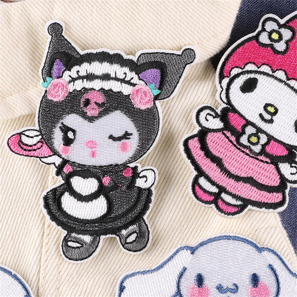 Sanrio Kuromi Cinnamoroll Anime Schmelzbare Patches Auf Kleidung Stickerei Patch Kleidungsstück Hoodies Hosen Zubehör Kawaii Geschenk Patch