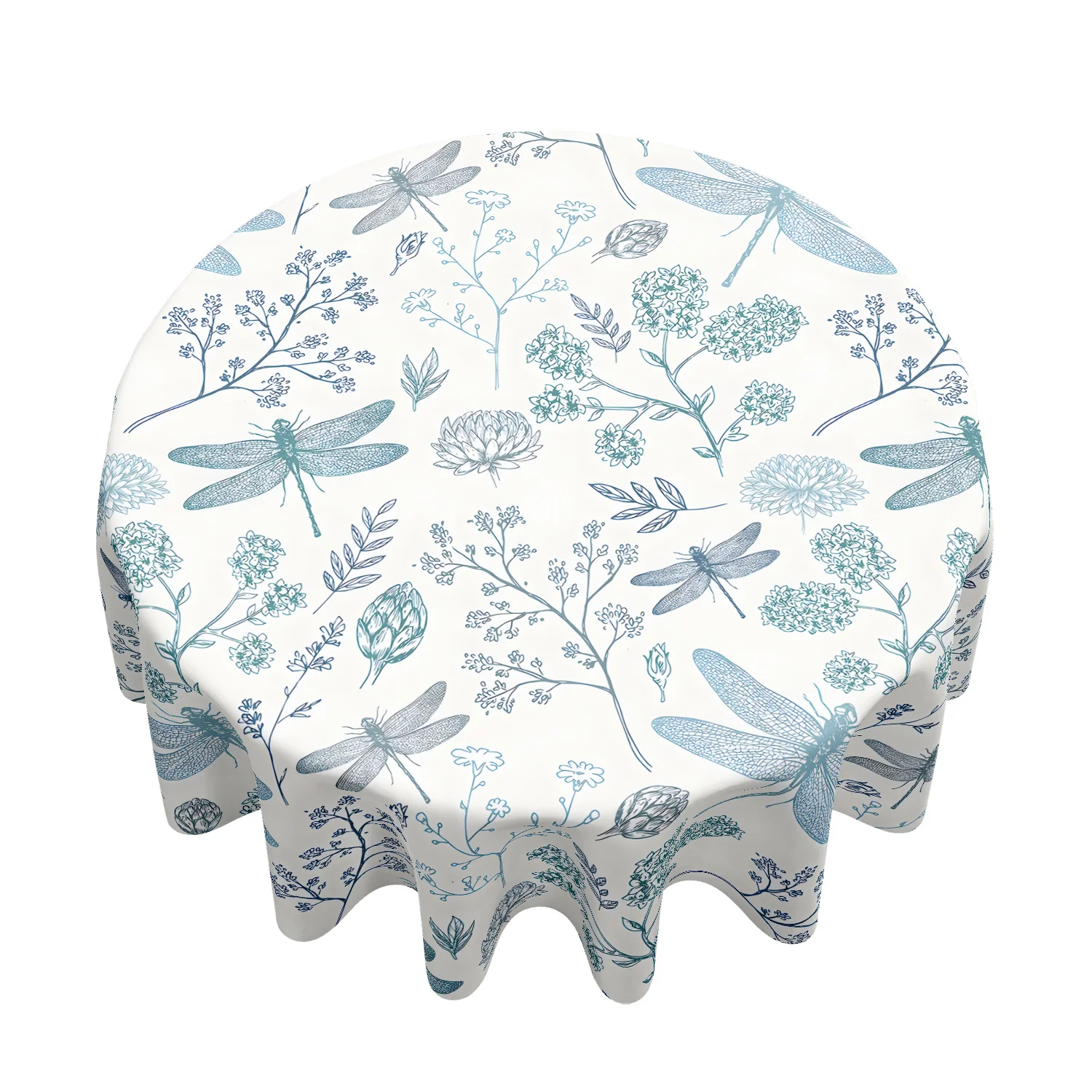 Cold and clear blue dragonfly plant round tablecloth; New Chinese-style luxury restaurant tablecloth