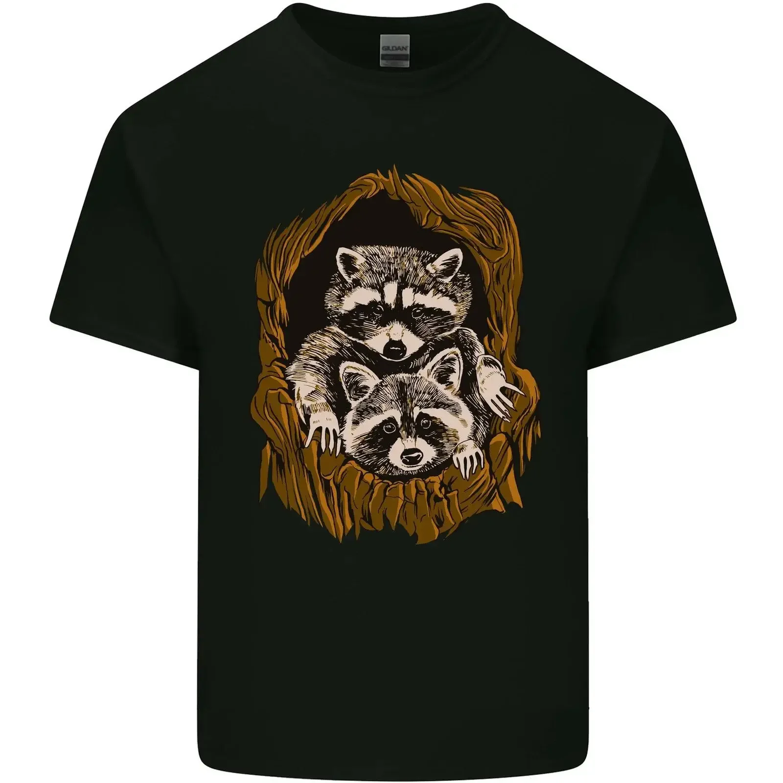 Waschbären In Einem Baum Herren Leichtes Baumwoll T Shirt vintage Washed streetwear Soft fashion Stylish Top For Everyday Wear