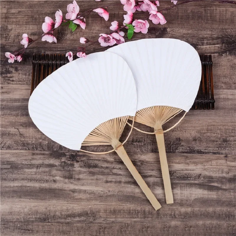 10/20/30/50pcs Pure White Bamboo Handle Blank Calligraphy Painting Blank Group Fan White Fan Summer