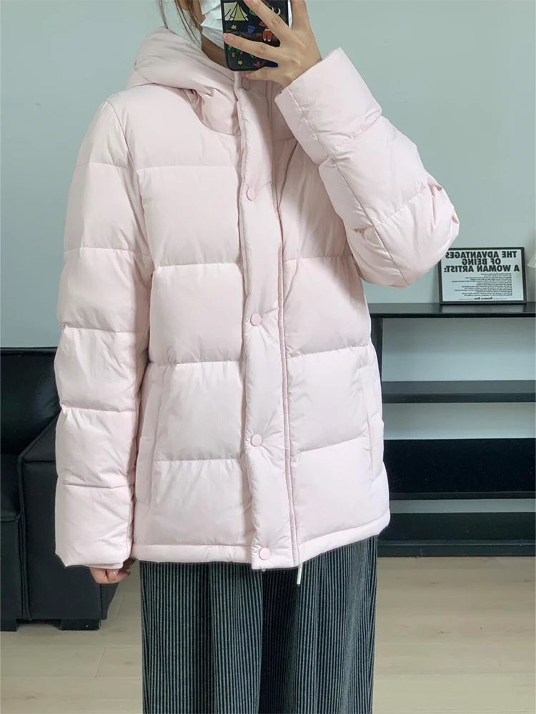 Women Pink Hoodies Parka Jacket Korean Coat Long Sleeve Overcoat Harajuku Thicken Warm Padded Jacket Vintage Winter Clothes 2024