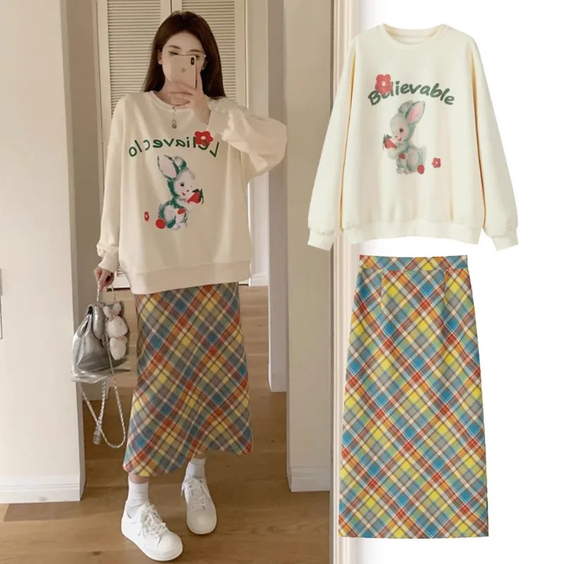 Contrast Rainbow Plaid Skirt Elegant Skirts for Women Long Skirts for Women Fashion 2023 Kawaii Spring and Autumn Korean Skirts