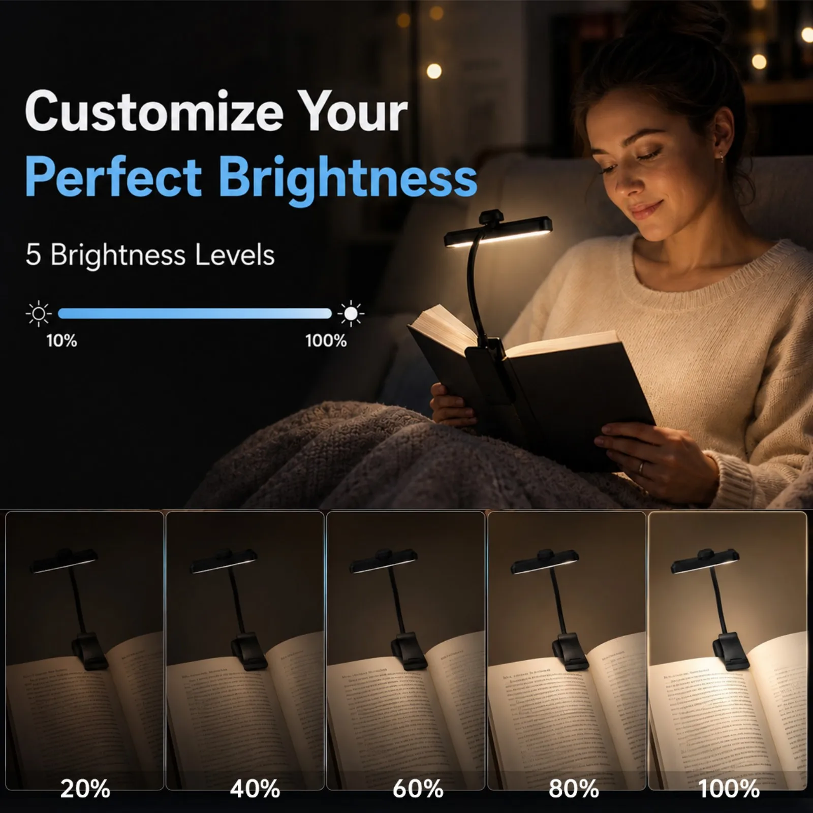 Bild 6: PZSUNLY Clip-On LED-Buchleuchte, USB-wiederaufladbar, Augenschutz, dimmbar, 3 Farben, tragbare Leseleuchte, Mini-Nachtlicht für Bett, Studium, Reisen, Kinder